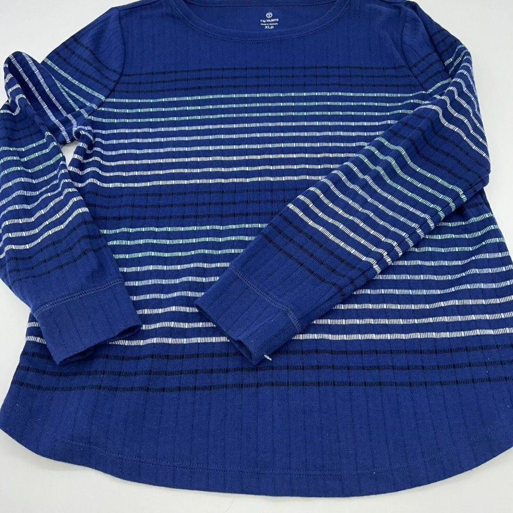 T by Talbots Petite XLP Womens Sweater Blue White Pullover Cotton Blend